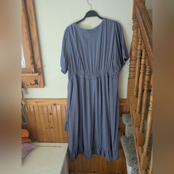 Baltic Born Hannah Midi Asymmetric Ruffle Dusty Blue Midi Dress Size 3X - Picture 10 of 10